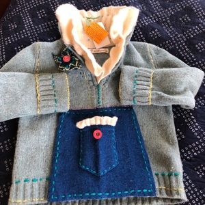 OOAK girl’s pullover sweater jacket 100% wool 8/10